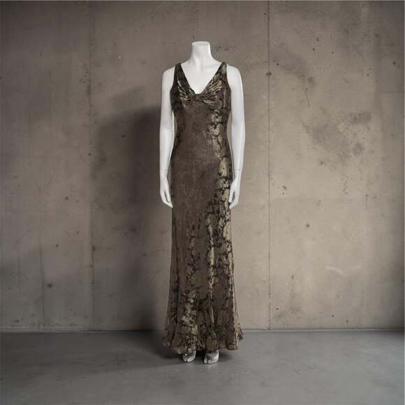 Carmen Marc Valvo Dresses & Skirts - NEW Carmen Marc Valvo 8-10 Evening Gown Silky Dress Olive Taupe Mermaid Fishtail